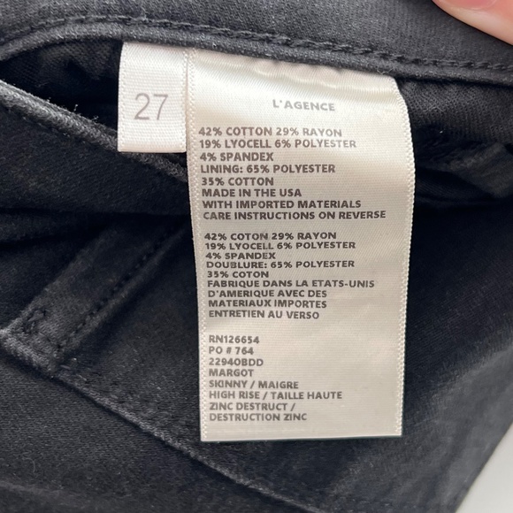 L’agence Margot HighRise Skinny Jean Zinc Destruct Sz 27 Black Denim Distressed - Picture 9 of 13